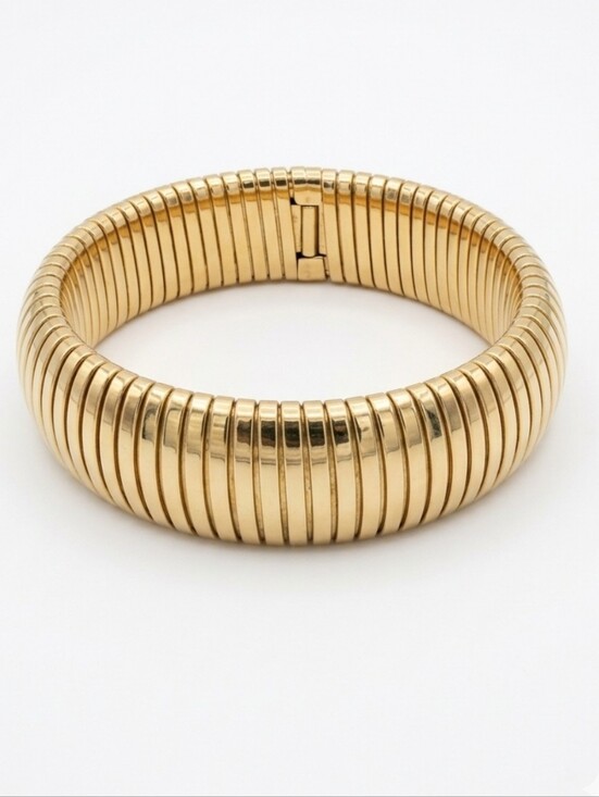 Source Unknown Jewelry - Elegant Gold Tone Ribbed Stretch Bangle Bracelet